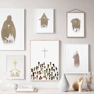 โปสเตอร์ภาพวาดผ้าใบ รูปพระเยซูคริสต์ สําหรับตกแต่งผนังบ้าน ห้องนั่งเล่น