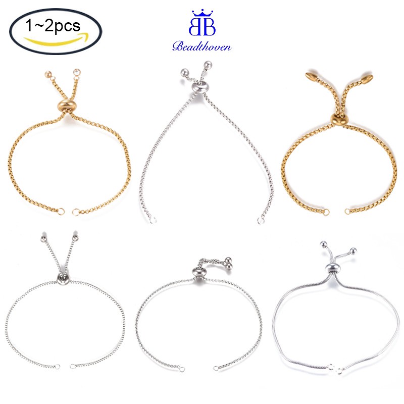 Beethoven สร้อยข้อมือสเตนเลส 304 ปรับได้ 9 นิ้ว (230 มม.) สําหรับทําเครื่องประดับ DIY 2 ชิ้น