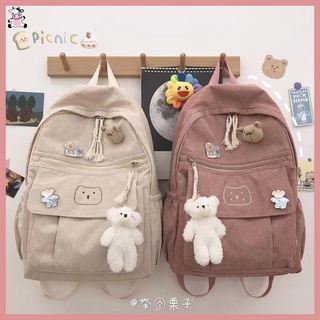 Schoolbag Womens Korean-Style HarajukuulzzangHigh School and College Student Corduroy Wild Corduroy Backpack Cute Backpack