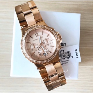 🌟พร้อมส่ง🌟Michael Kors Rose Gold-tone Baguette Bezel Chronograph Ladies Watch