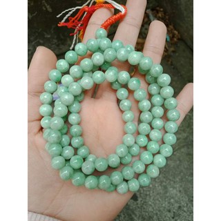 @ประคำหยกพม่าแท้Jadeite typeA สี Apple Green ออร่างามๆจับตา