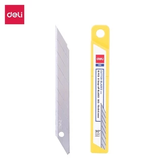 Deli ใบมีดคัตเตอร์ ใบมีดคัตเตอร์เล็ก ใบมีด 9มม. / 18 มม. 45 องศา 10ใบ/หลอด ใบมีดเหล็กอย่างดี คัตเตอร์ Cutter Blade