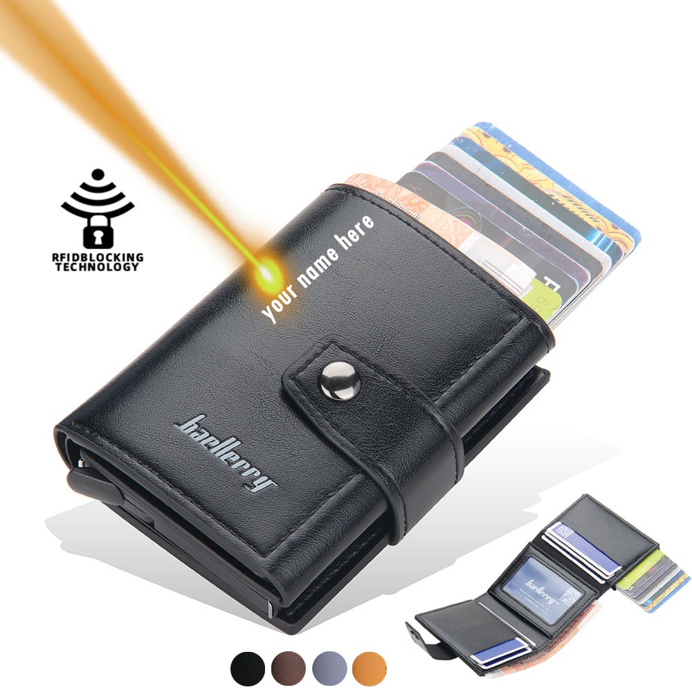 RFID Blocking Protection Men ID ผู้ถือบัตรเครดิตกระเป๋าสตางค์หนังโลหะอลูมิเนียม Business Bank Card Case CreditCard Cardholder
