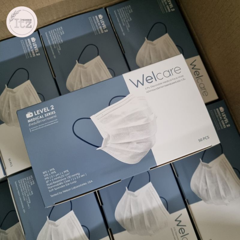 ✨️โค้ดลดในไลฟ์✨️Welcare หน้ากากอนามัยทางการแพทย์ ชนิด 3 ชั้น Level 2 50 ชิ้น