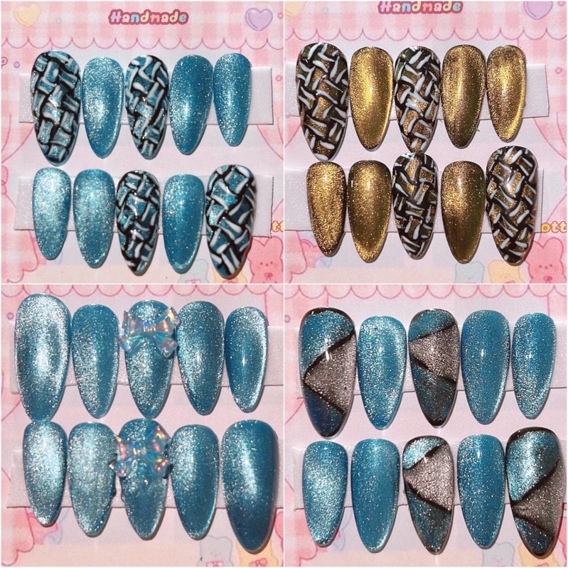 sale!เล็บปลอมเล็บเจลแท้💯%สีลูกแก้วฟ้า-เขียวทรงแหลมกลาง🆓กาวตะไบสามารถแจ้งเปลี่ยนทรงได้ค่ะ