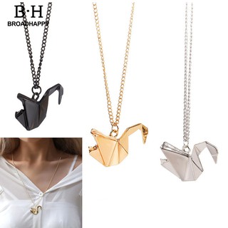 BROAD Hollow Origami Cranes Swan Pendant Long Chain Necklace