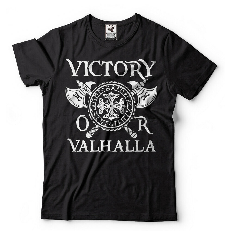 ใหม่ล่าสุด Victory หรือ Valhalla เสื้อยืดผู้ชายเสื้อไวกิ้งไวกิ้ง The Vikings Tee เสื้อ Odin Thor นอร