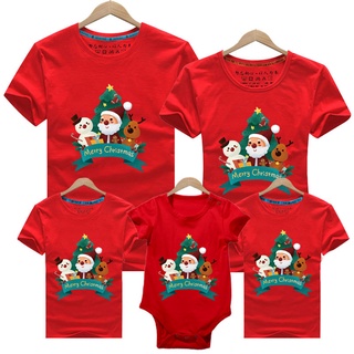 ชุดรอมเปอร์ เสื้อยืด ผ้าฝ้าย พิมพ์ลาย Merry Christmas Xmas Deer Santa 9 สี สําหรับผู้หญิง และผู้ชาย