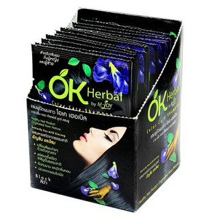 🚚เก็บเงินปลายทาง ✅แท้ 100% แชมพูปิดผมขาว OK Herbal 1กล่อง บรรจุ12ซอง