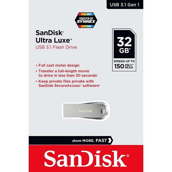SanDisk ULTRA LUXE Flash Drive USB 3.1 32GB Speed 150MB/s (SDCZ74_032G_G46) Memory แฟลชไดร์ฟ แซนดิส ประกัน Synnex 5ปี