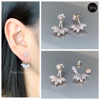 ส่งของทุกวัน🌈ต่างหูเพชร CZ สีเงิน สไตล์ Two way earring