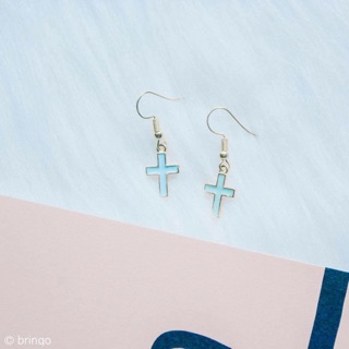 ต่างหู 🌈 #0231 💗 true cross in blue metal earring