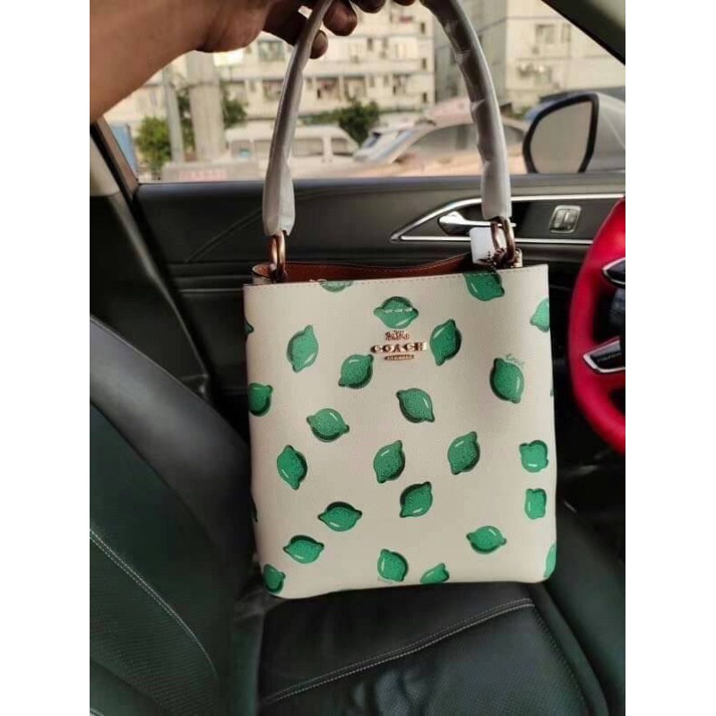 💥COACH SMALL TOWN BUCKET BAG WITH LIME PRINT