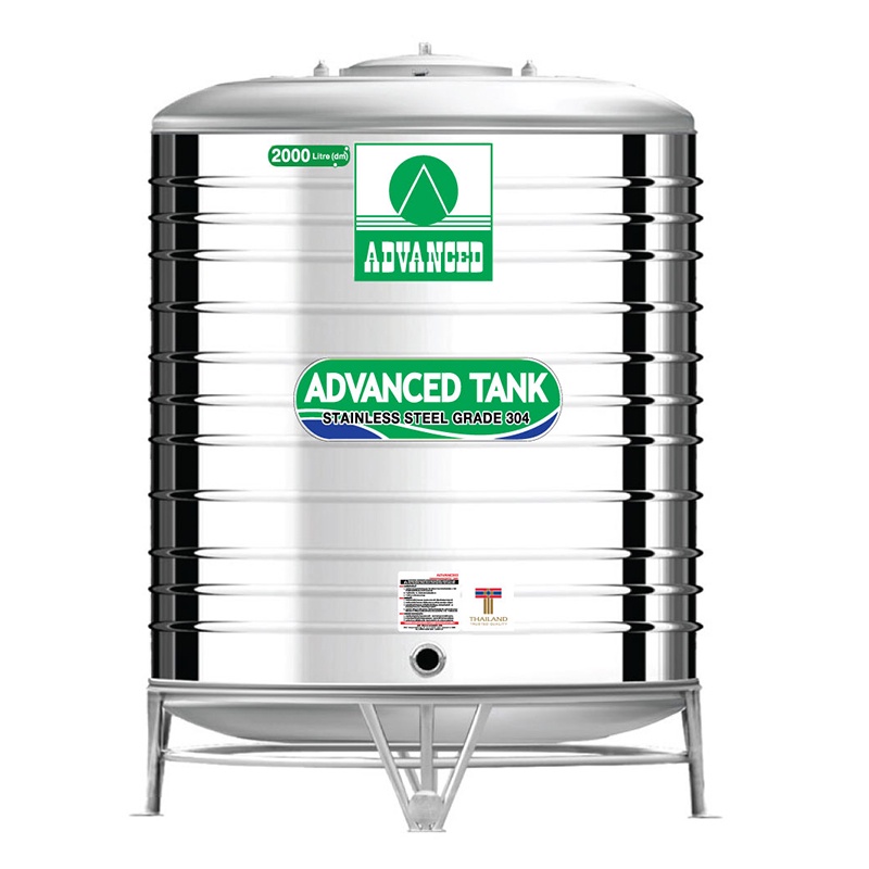 ถังเก็บน้ำสแตนเลส ขนาด 2000-6000 ลิตร ยี่ห้อ Advanced รุ่น AR มาตรฐาน ก้นนูน พร้อมขาตั้ง แถมลูกลอยทองเหลือง
