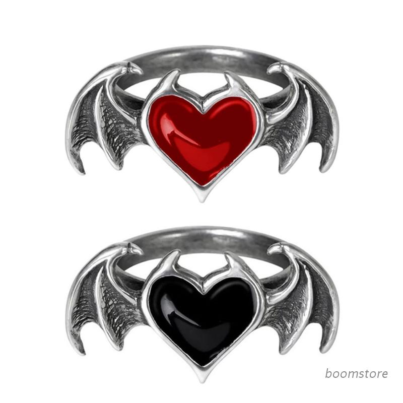 Boom Gothic Soul Ring Black Red Heart Demon Wing Ring High Polish Finger Ring Wedding Band Cocktail Party Promise Ring
