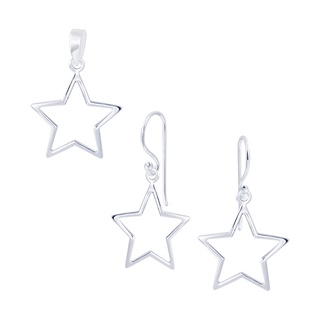 SILVER THAI  Silver Star Earrings with Pendant Set เครื่องประดับเงินแท้เป็นชุดจี้พร้อมต่างหูเงินแท้925รูปดาว