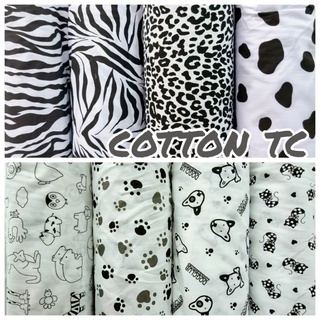 ผ้าเมตร ผ้าคอตตอนทีซี ผ้าสีขาวดำ ลายสัตว์ เท้าหมา สุนัข แมว …