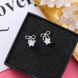 ต่างหูเจาะ โบว์ดาว งานเงิน S925 (พร้อมส่ง)