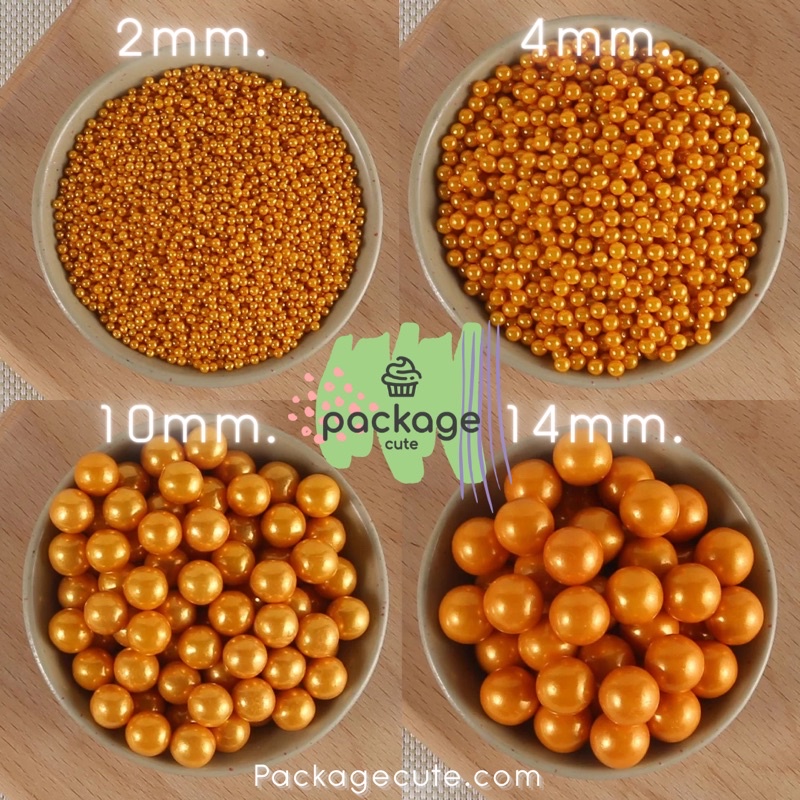 เม็ดน้ำตาลแต่งขนม สีทองด้าน มี2ขนาดให้เลือก