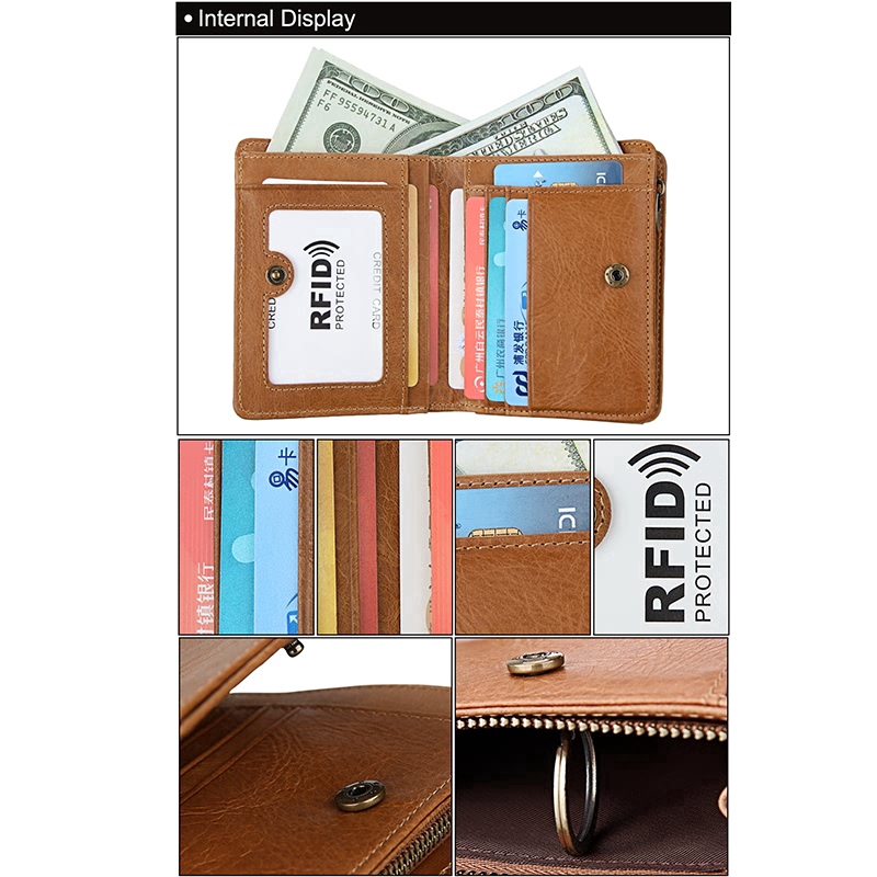 กระเป๋าสตางค์ผู้ชายหนังแท้ Rfid Block กันขโมยแบบสบาย ๆ