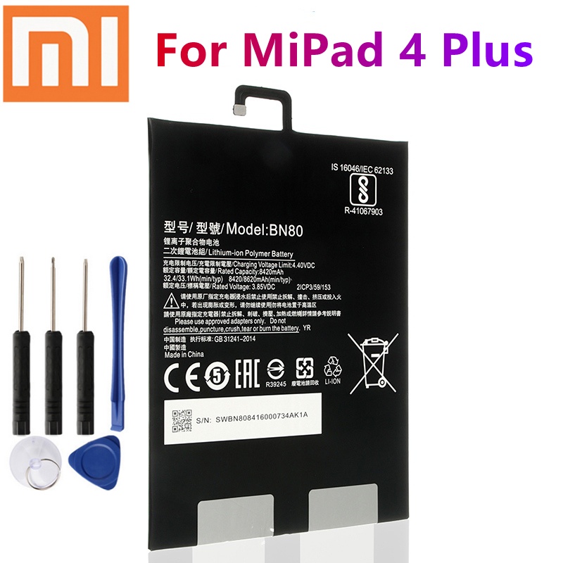 Xiao Mi Original Battery BN80 For Xiaomi Pad4 Plus Tablet 4 Pad 4 Plus MiPad4 Plus Replacement Tablet Battery 8620mAh+ F