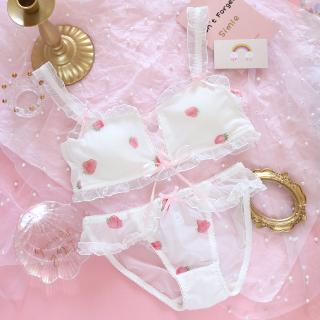 Japanese Underwear Cute Strawberry Underwear No Steel Ring Bra Set