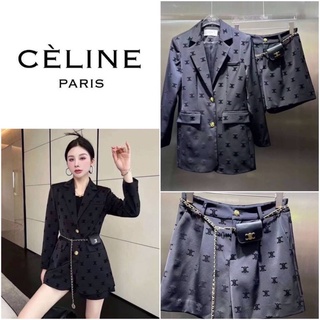 ชุดเซ็ต CELINE  LOGO JACQUARD SILK SATIN BLAZER WITH SHORT PANTS AND BELT BAG