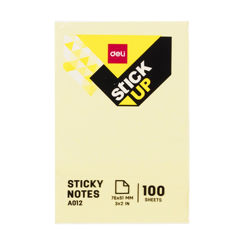 Sticky note กระดาษโน๊ตมีกาว 76×51 มม. สีธรรมดา 100แผ่น/ก้อน คละสี deli รุ่น A01202