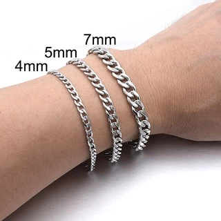 สร้อยข้อมือสเตนเลส 4-8 มม. ยาว 18 ซม. สีเงิน สําหรับผู้ชาย และผู้หญิง