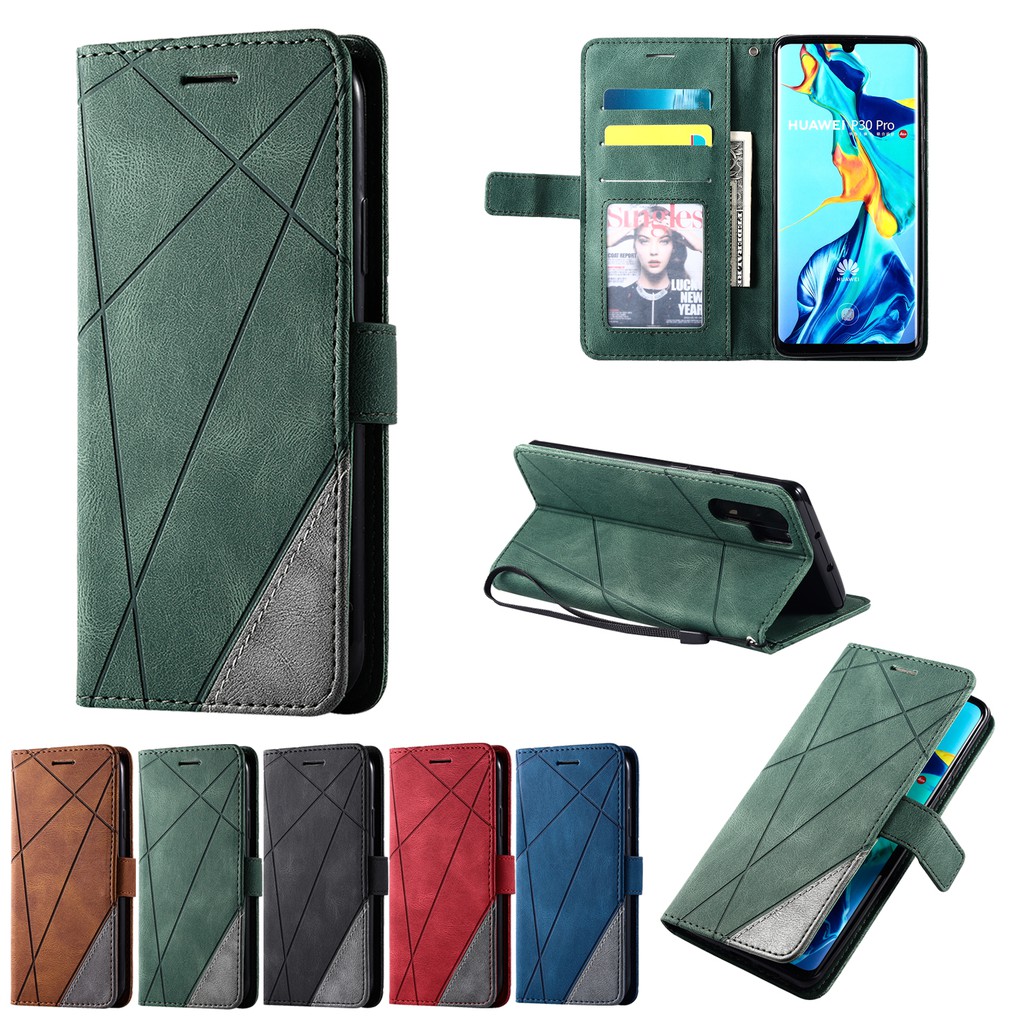 เคส Case for Huawei P30 P40 Pro P20 Lite Y7a Y7p Y6p Y5p Nova 3e 4e 7 SE 2i 9 Mate 60 Pro Plus Pro+ 40 30  เคสฝาพับ เคสเปิดปิด โทรศัพท์มือถือ หนัง PU ซิลิโคน TPU นิ่ม กันกระแทก พร้อมช่องใส่บัตร และสายคล้อง สําหรับ Splice Leather Flip Cover ซองมือถือ