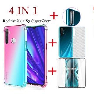 (4 in 1) ฟิล์มกระจกนิรภัย + ฟิล์มด้านหลังสำหรับ+ฟิล์มป้องกันเลนส์กล้อง+เคสโทรศัพท์  For OPPO Realme X3 Super Zoom Realme 5 Pro 5i 6 Pro 6i