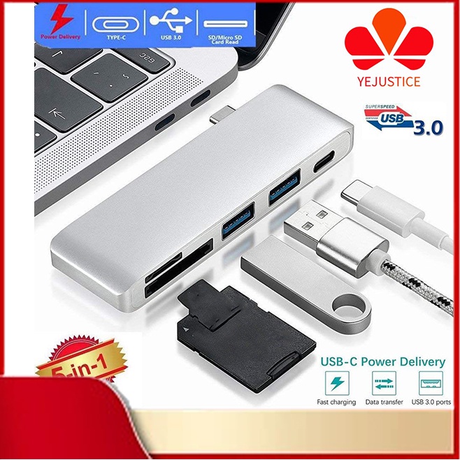 USB Type C Hub USB C 5 in 1 Combo Hub with Charging Port USB 3.0 for Macbook 12 Inch 13 Inch Card Re
