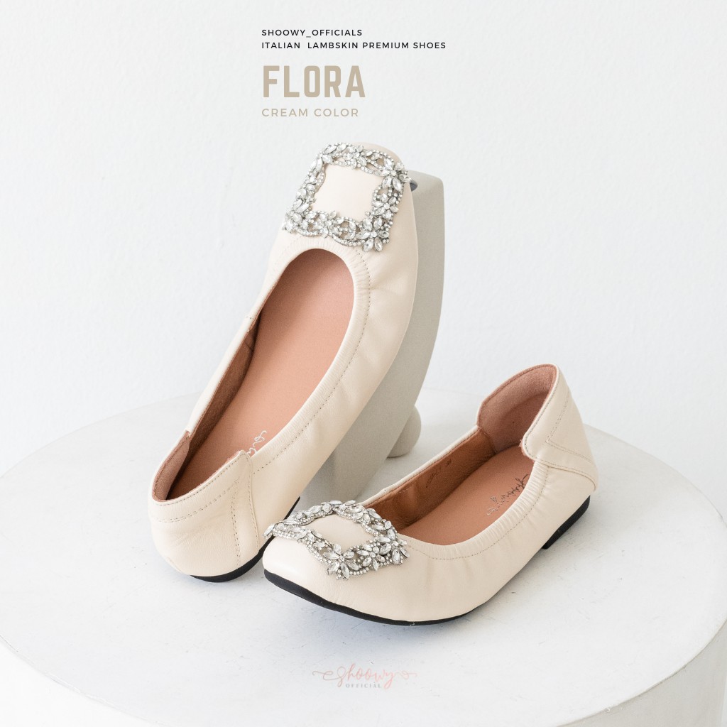 รองเท้าหนังแกะ รุ่น Flora Cream color (สีครีม) #3