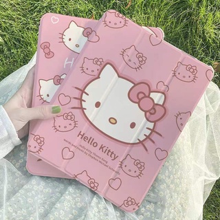 ฝาครอบป้องกัน Compatible For เคสไอแพด gen 9 gen 8 Air3 10.5 Kitty แมวสีชมพู สวัสดีคิตตี้ น่ารักค่ะ เคสไอแพด ฝาครอบป้องกัน gen9 Pro11 2020 2021 เคสไอแพด Air4 Air3