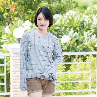 GREY Grid Long-sleeved T-shirt (unisex)