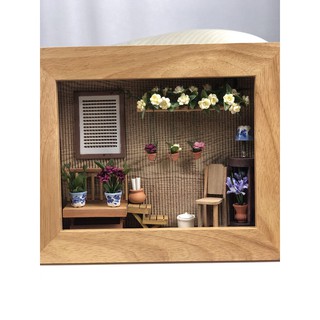 OrientalFineArt ของจิ๋ว ของแต่งบ้าน ( Fr-L-6306 ) ดอกไม้จิ๋วในกรอบไม้ Miniature flower shadow box frame