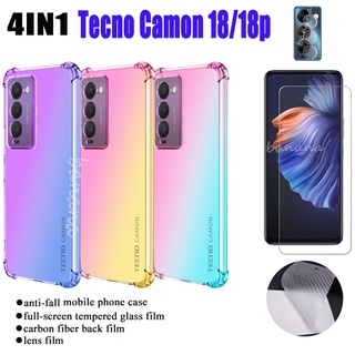 4in1 Tecno Camon 18 /18p phone case Tecno Camon 17pro Camon 17P Camon 16 tempered glass film+lens film+back film