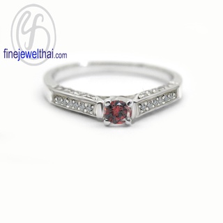 Finejewelthai-แหวนโกเมน-โกเมน-แหวนเพชรCZ-แหวนเงินแท้-พลอยประจำเดือนเกิด-Garnet-Silver-Ring-Birthstone-R1370gm