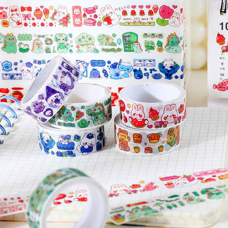 สติกเกอร์เทปวาชิ ลายการ์ตูนสัตว์น่ารัก DIY สําหรับตกแต่งนักเรียน