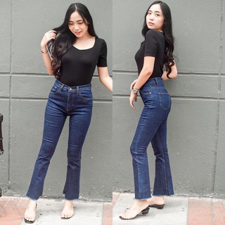 Cc jeans 090 กางเกงยีนส์ผู้หญิง เอวสูง ขาม้า ปลายขารุ่ย