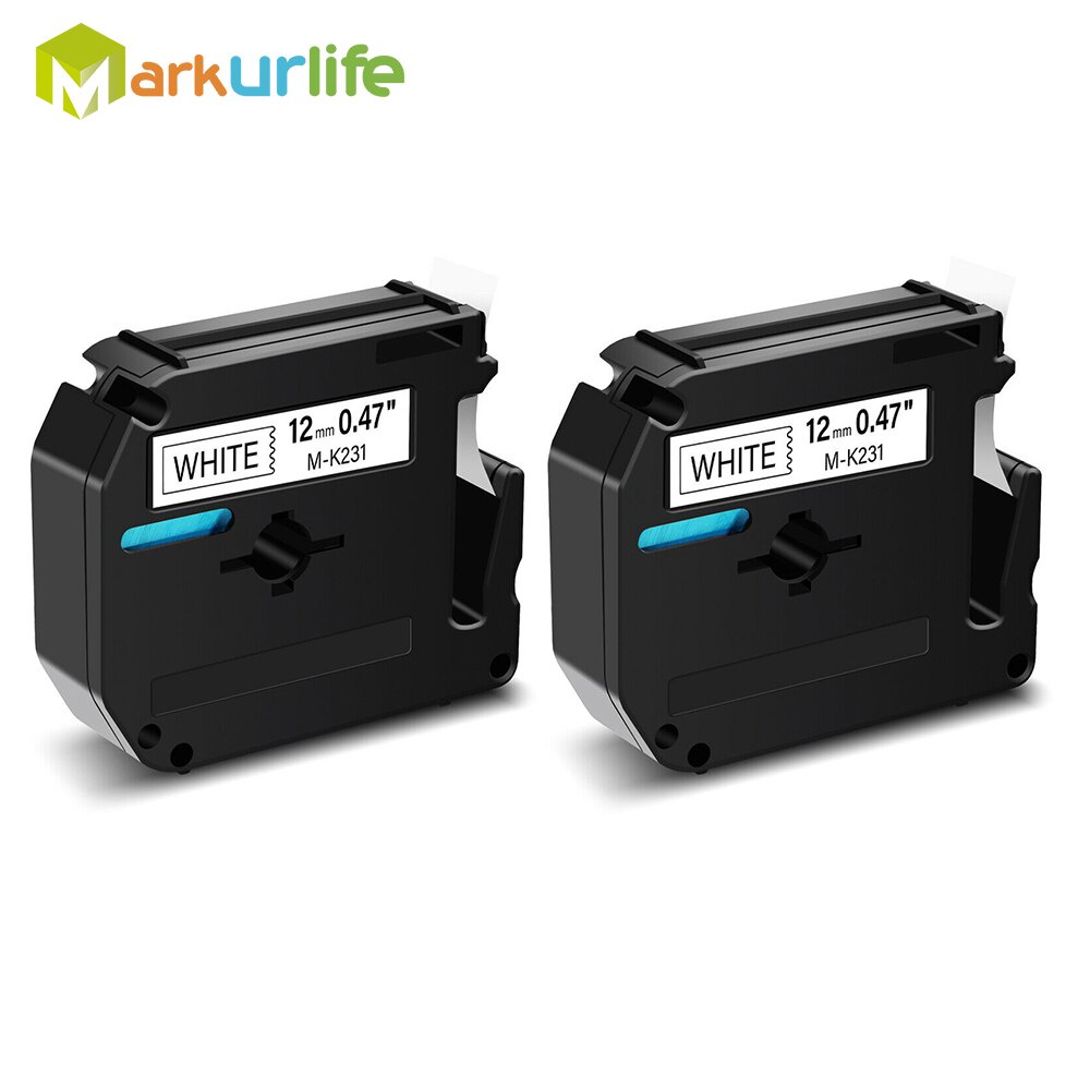 2PCS M-K231 for Brother P-Touch printer MK231  Laminated Label Tape work for 12mm (1/2") x 8m Black 