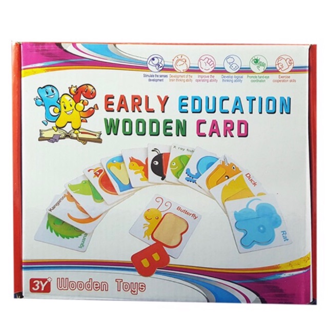 การ์ดคำศัพท์ flash card Education Wooden Card บัตรคำไม้จิ๊กซอว์ A-Z พร้อมคำศัพท์