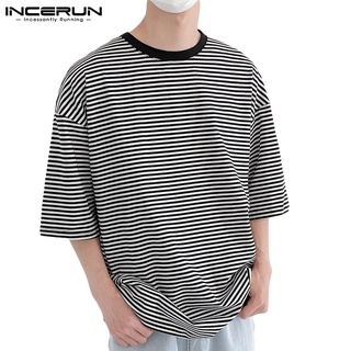 INCERUN Men Simple Young Fashion Striped Half Sleeve Loose Casual T Shirts