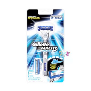 Gillette Mach 3 ยิลเลตต์ มัคทรีเทอร์โบ ด้ามมีดโกน 1ด้าม พร้อมใบมีด 2 ชิ้น มีดโกนหนวด