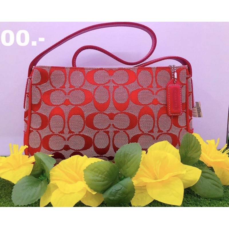 กระเป๋าสะพาย COACH แท้ coach fabric handbag สีแดง #หลุดจำนำ