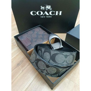 Set เข็มขัดผู้ชาย &amp; กระเป๋าสตางค์ Coach แท้ สีเทา ของขวัญ สุดคุ้ม