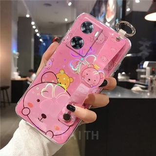 เคสโทรศัพท์ Oppo A57 4G 2022 / A96 4G / A76 New Fashion Cute Colorful Cartoon Bear with Wristband Holder Soft Case Cover เคส OppoA57 OPPOA76