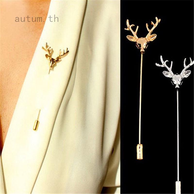 Antique Gold Hunting Buck Deer Head Stag Lapel Stick Pin Tie Hat Brooch Badge