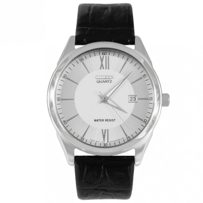 CITIZEN Men's Quartz Date Leather Watch รุ่น BK2437-04A - Silver/Black
