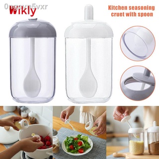 ☼✶■Wikly Seasoning Bottle Salt Sugar Spice Storage Jar with Spoon Kitchen Supplies